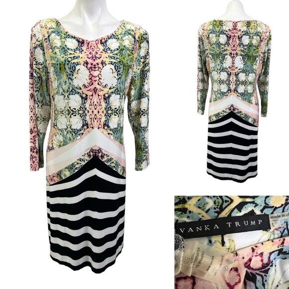 Ivanka Trump Dresses & Skirts - Ivanka Trump dress floral striped multicolor knee length stretch office party L